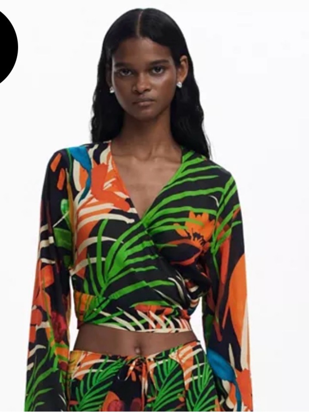 Desigual Black, Green & Orange Tropical Wrap Crop Top